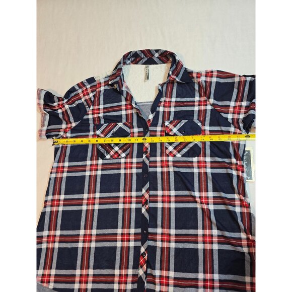 Womens RNB Plaid Button-Up Lace Accented Shirt Navy/Red Size‎ 2X - Picture 9 of 14